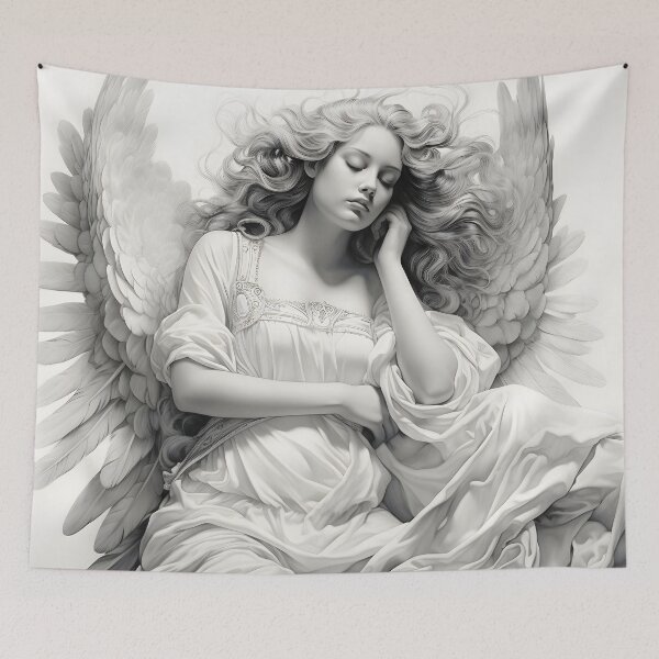 Item preview, Stunning black and white sleeping angel drawing designed and sold by dcrc.