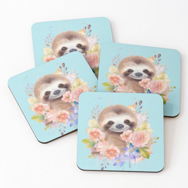 Item preview, Cute Watercolor Baby Sloth with Flowers designed and sold by 4thAct.