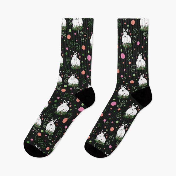Item preview, White Bunny Pattern on Black with Polka Dots designed and sold by MausieDesigns.