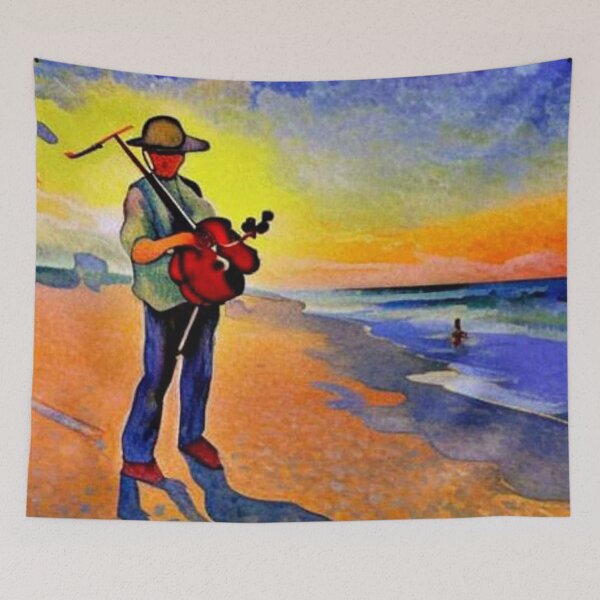 Item preview, Violin player on beach designed and sold by George Hutton Hunter.