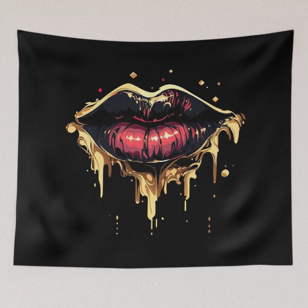 Item preview, Red gold dripping erotic slightly parted lips - a mouth for kissing designed and sold by WallGemsArt.