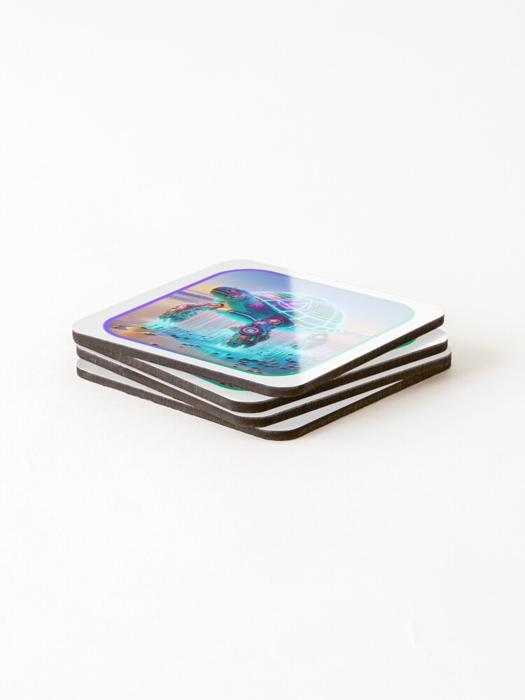 Thumbnail 4 of 5, Coasters (Set of 4), Shell Code - Cyber Turtle designed and sold by MrAI-Store.