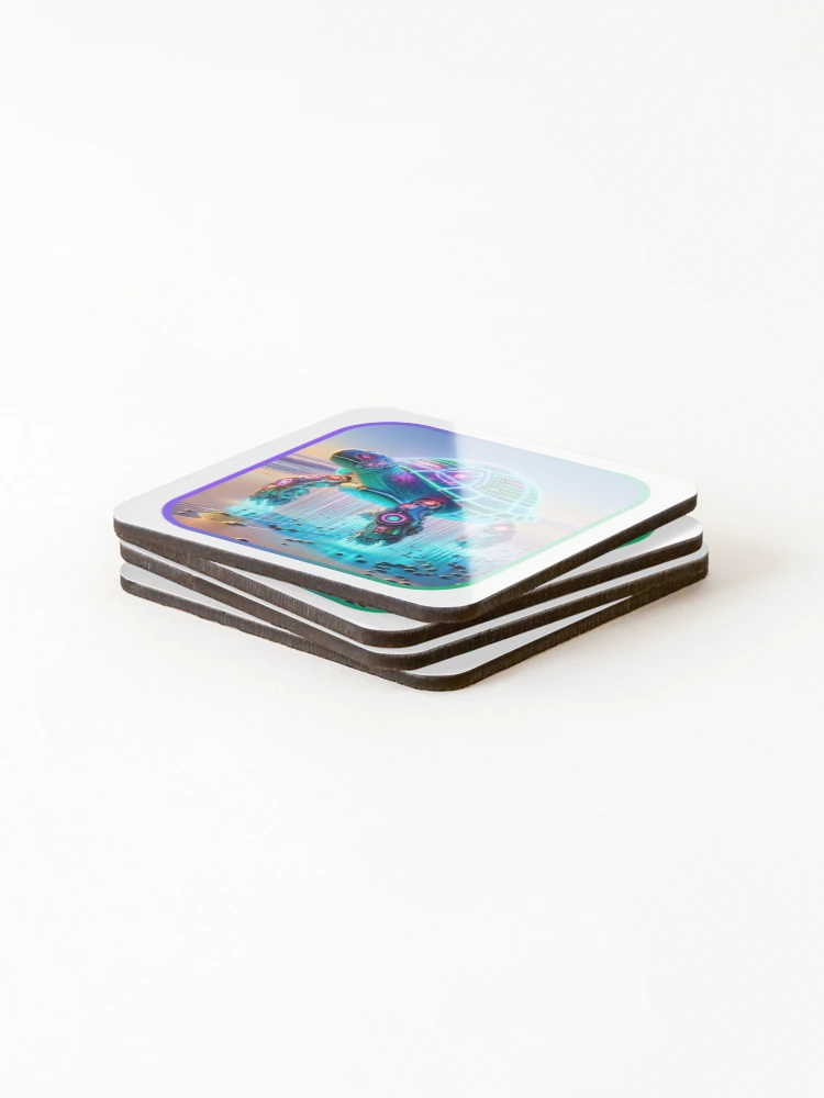 Thumbnail 4 of 5, Coasters (Set of 4), Shell Code - Cyber Turtle designed and sold by MrAI-Store.
