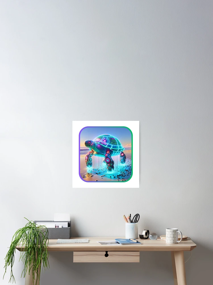 Thumbnail 2 of 3, Poster, Shell Code - Cyber Turtle designed and sold by MrAI-Store.