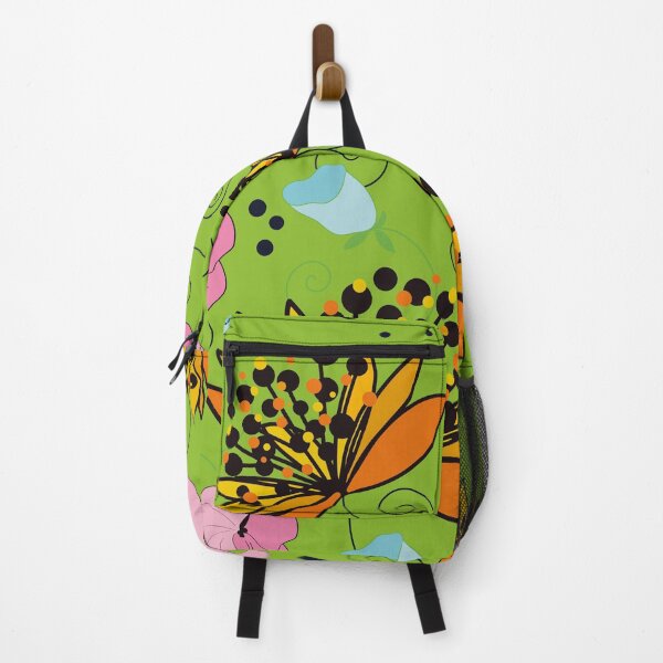 Item preview, Spring Floral Pattern Orange & Pink on Green designed and sold by MausieDesigns.