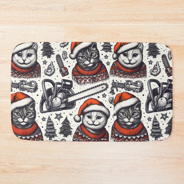 Item preview, Christmas with cats and chainsaws designed and sold by teesandlove.