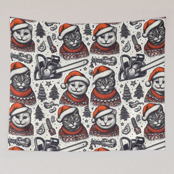 Item preview, Christmas with cats and chainsaws designed and sold by teesandlove.