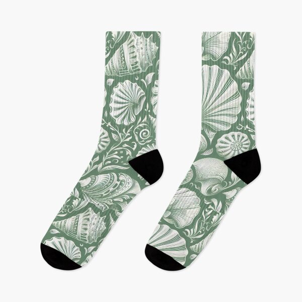 Item preview, Green and white sea shell pattern designed and sold by Carly Gough.