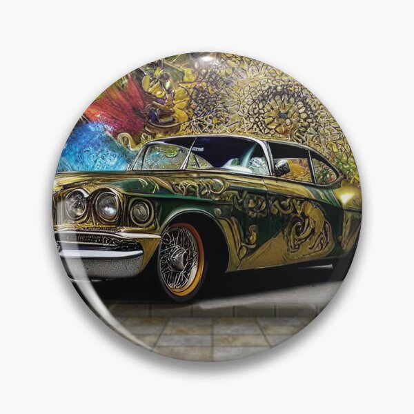 Item preview, superb vintage American car painted in green and gold graffiti on a wall background tagged in street artrt designed and sold by Creativesphotos.