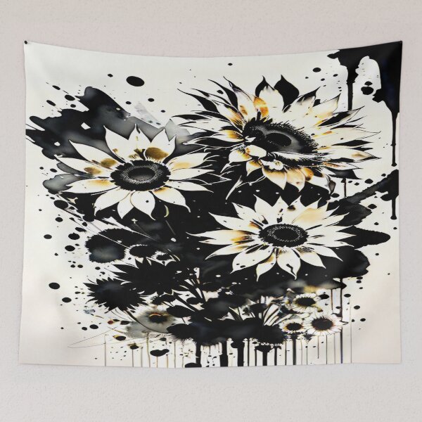 Item preview, Black Yellow and White Sunflowers Branch designed and sold by Simple-Art-work.