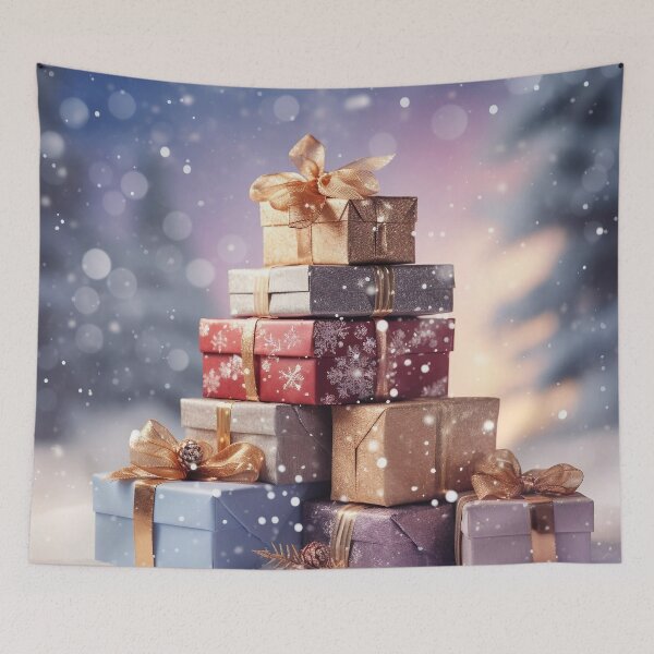 Item preview, A Stack of Christmas Presents in front of Pastel Background designed and sold by dcrc.