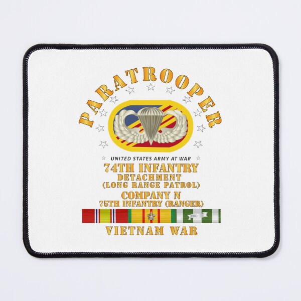 Item preview, SOF - 74th Inf Det - N Co 75th Inf Ranger Oval w Paratrooper w VN SVC designed and sold by Military Insignia Products.