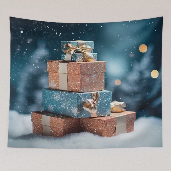 Item preview, Stack of Presents with a Snowy Dark Background designed and sold by dcrc.