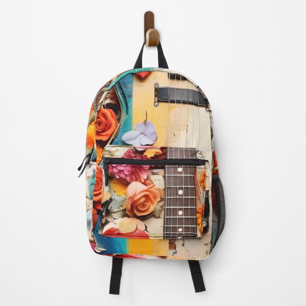 Item preview, mixed medium colorful collage of a guitar, guitar designed and sold by dcrc.
