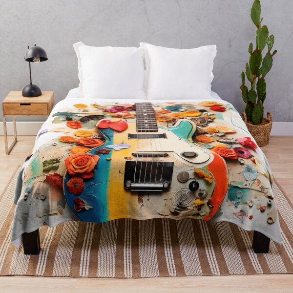 Item preview, mixed medium colorful collage of a guitar, guitar designed and sold by dcrc.