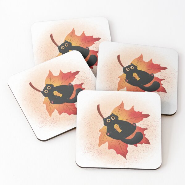 Item preview, cat and autumn leaf designed and sold by Mindful Ladybird.