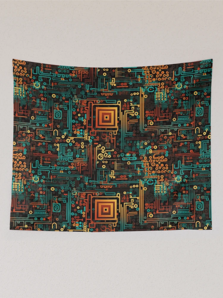 Thumbnail 2 of 3, Tapestry, Digital Code Abstract Pattern designed and sold by SideSignal.