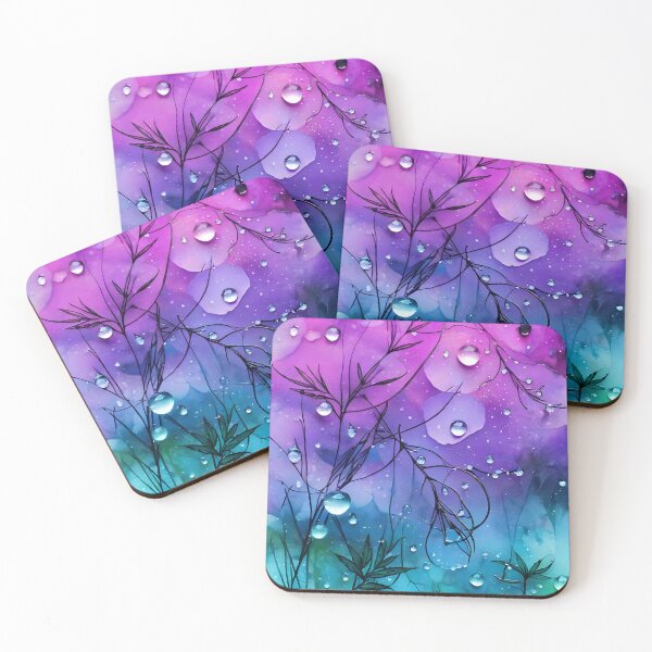 Item preview, Beautiful, intense Ink flowers/5 - turquoise, green, pink,purple, datk colors on a datk background. designed and sold by My-fake-places.