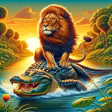 Artwork thumbnail, Lion Riding an Alligator by Mugs and Shirts