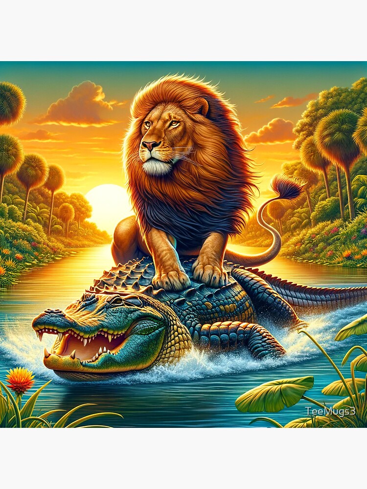 Thumbnail 3 of 3, Sticker, Lion Riding an Alligator designed and sold by TeeMugs3.