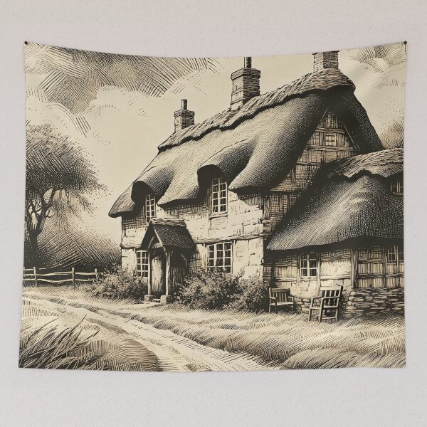 Item preview, Cozy Thatched Cottage in Rural Bliss designed and sold by PictorialWhimsy.