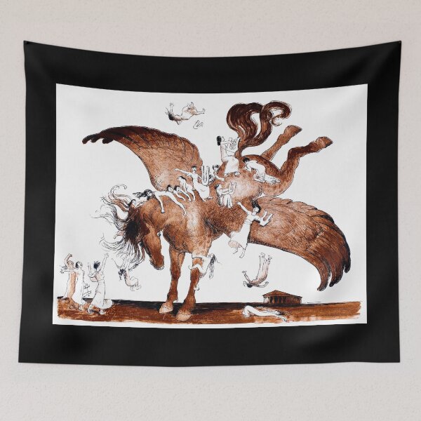 Item preview, Women Playing Harps Climbing Pegasus the Winged Horse 1910 Jean Veber designed and sold by RocketshipRetro.