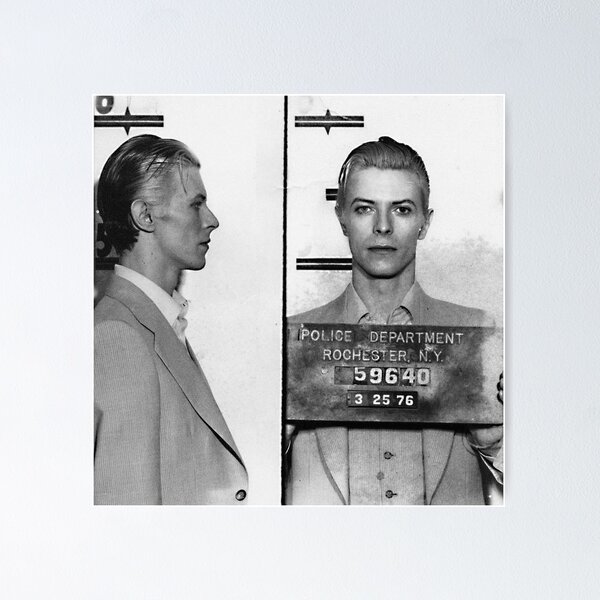 Vista previa del artículo con la obra «Fotos policiales famosas: David Bowie, 1976», diseñado y vendido por blackink-design.