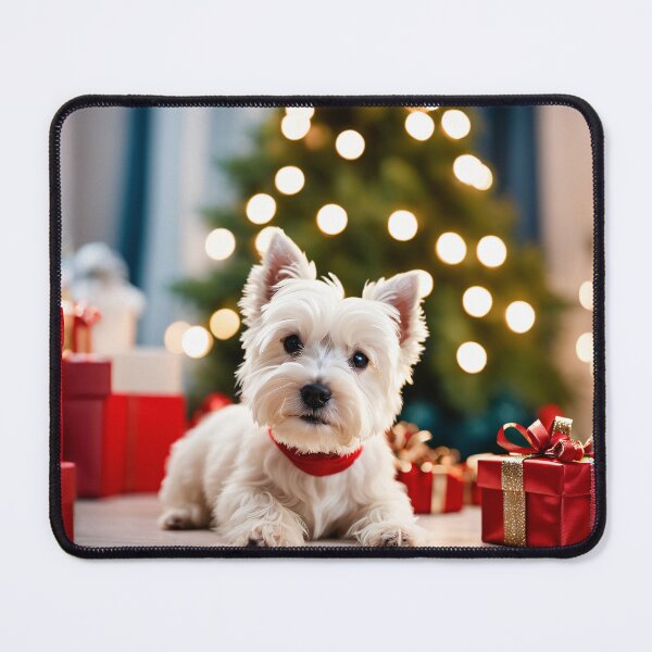 Item preview, West Highland white terrier by Christmas tree with gifts designed and sold by nicecorgi.