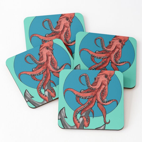 Item preview, Red Squid with Anchor - Green background designed and sold by Lozzamarie-art.