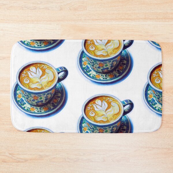 Item preview, Blue and White Latte Art in a Vintage Style Cup - Shadow Study - Oil Painting Turned Digital Art designed and sold by Star-Fragment.