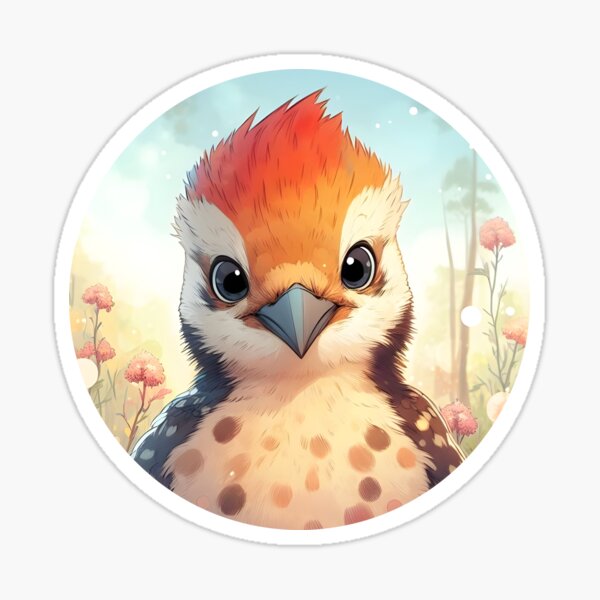 Serious woodpecker in red forest: bird of nature Sticker