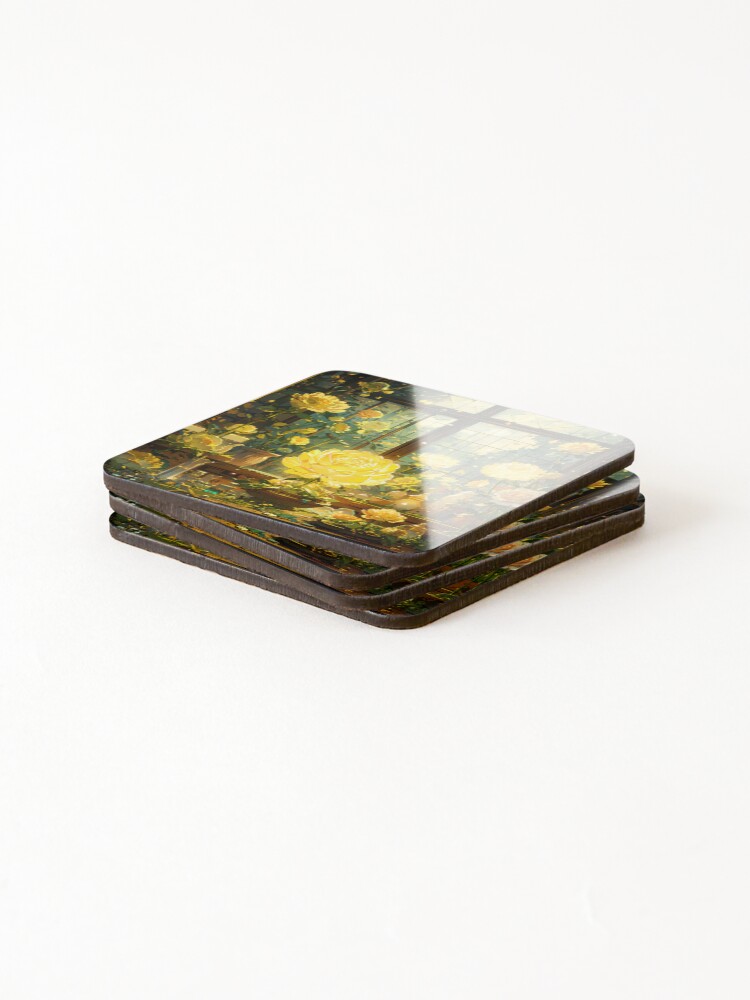 Thumbnail 4 of 5, Coasters (Set of 4), Yellow Roses designed and sold by DigitalRevvi.