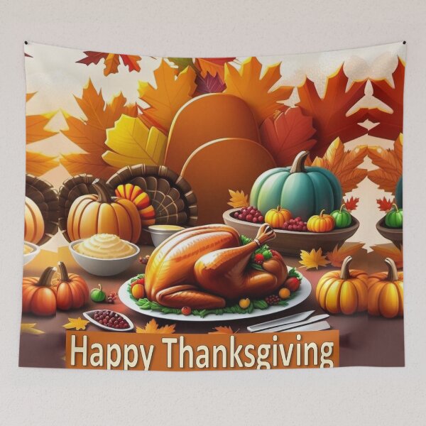Item preview, Happy Thanksgiving holiday table with dishes  designed and sold by JaroDesign2023.