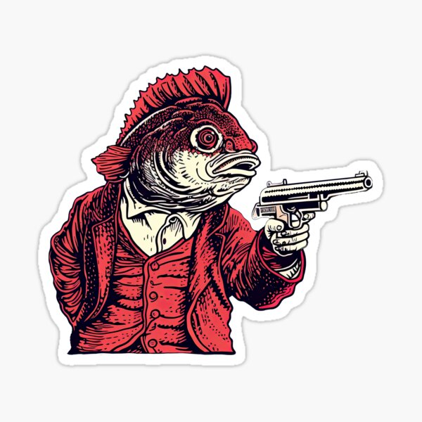 Fish With A Loaded Gun Sticker for Sale by Feisty-Fish