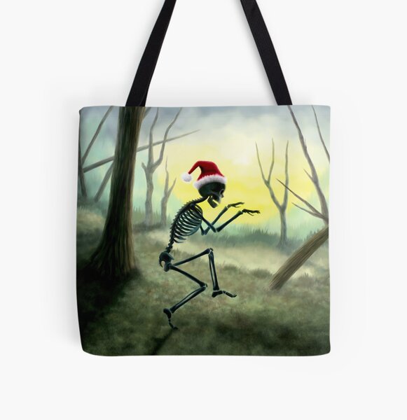 Santa Skeleton Creeping Through a Dead Forest All Over Print Tote Bag