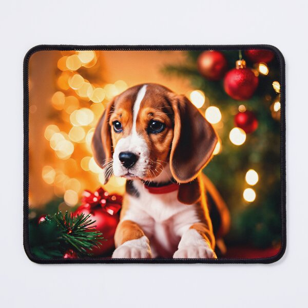 Item preview, Beagle Puppy Dog Portrait in Christmas Holiday Scene designed and sold by nicecorgi.