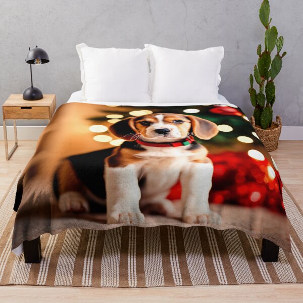 Item preview, Beagle Dog Puppy Sitting by Christmas Tree designed and sold by nicecorgi.