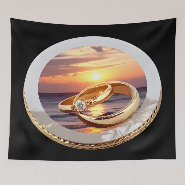 Item preview, Golden wedding rings sunset designed and sold by AI-Only Creations.