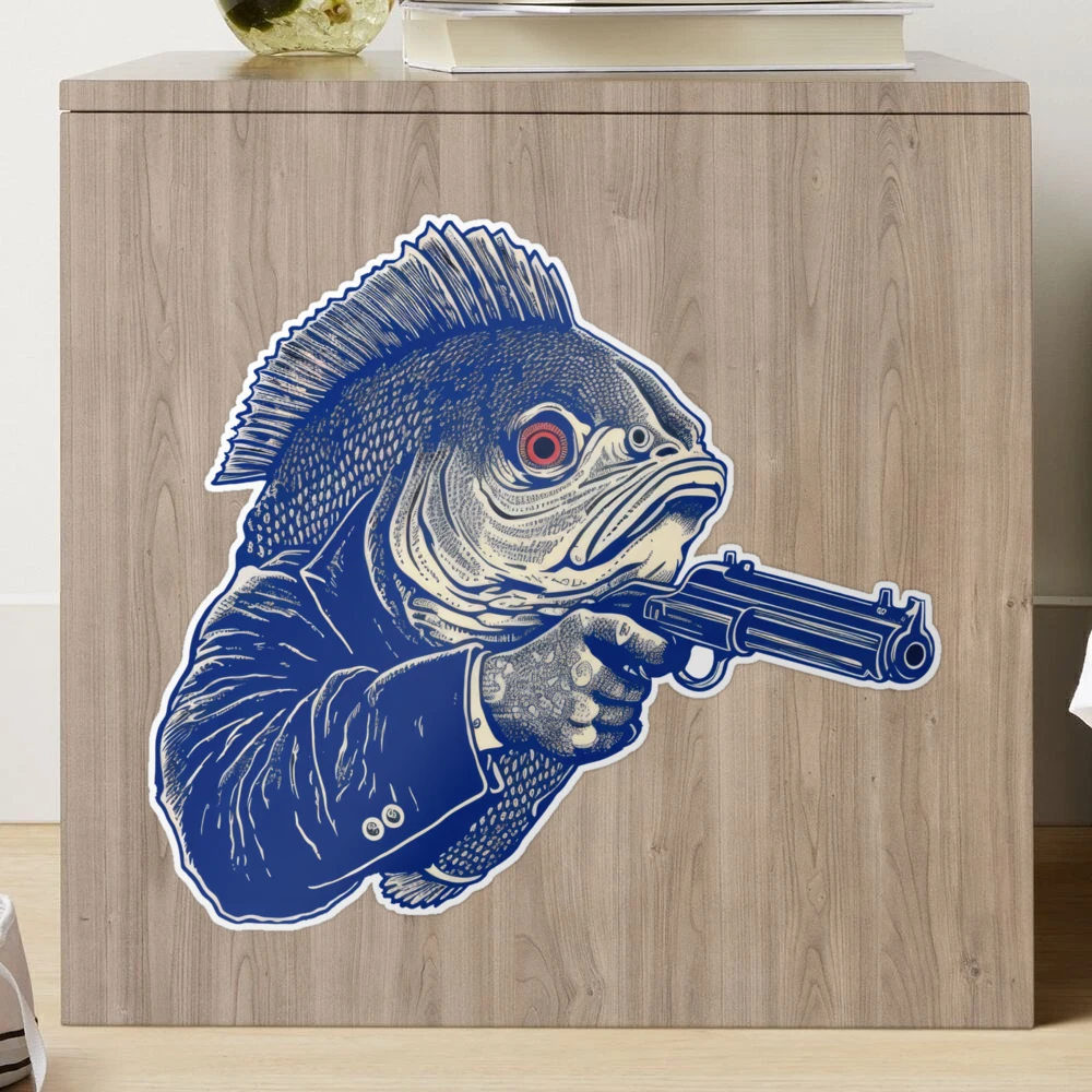 Fish With A Loaded Gun Sticker for Sale by Feisty-Fish