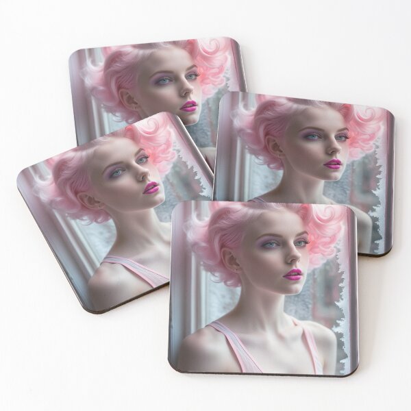 Item preview, Stunningly Beautiful Woman with Pink Hair Looking Out Her Frosted Winter Window designed and sold by Butler in the Home.