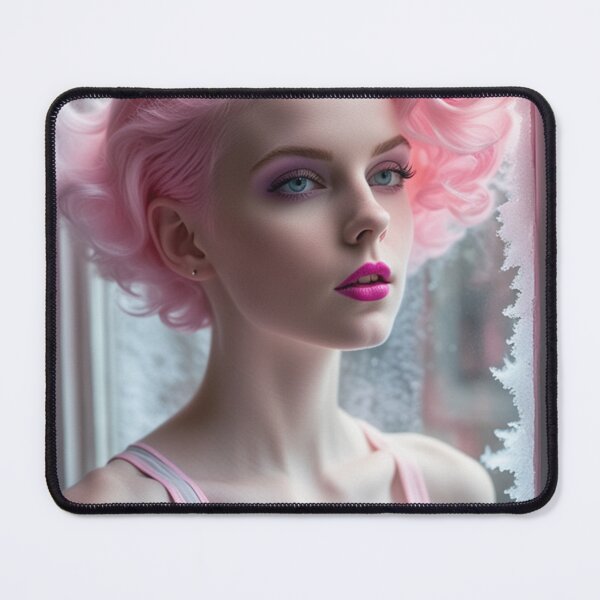 Item preview, Stunningly Beautiful Woman with Pink Hair Looking Out Her Frosted Winter Window designed and sold by Butler in the Home.
