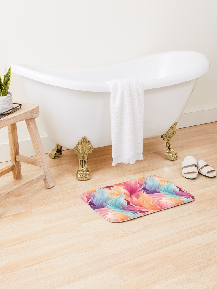 Thumbnail 2 of 6, Bath Mat, Colorful Feathers Pattern designed and sold by GenericsStore.