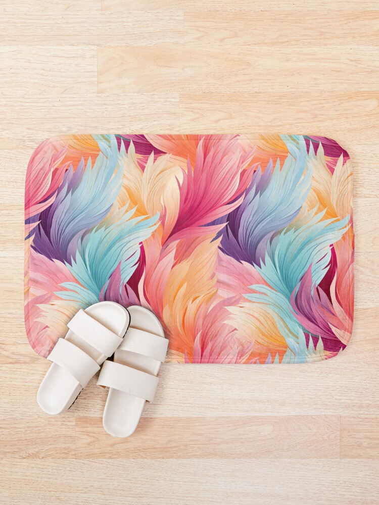 Thumbnail 1 of 6, Bath Mat, Colorful Feathers Pattern designed and sold by GenericsStore.