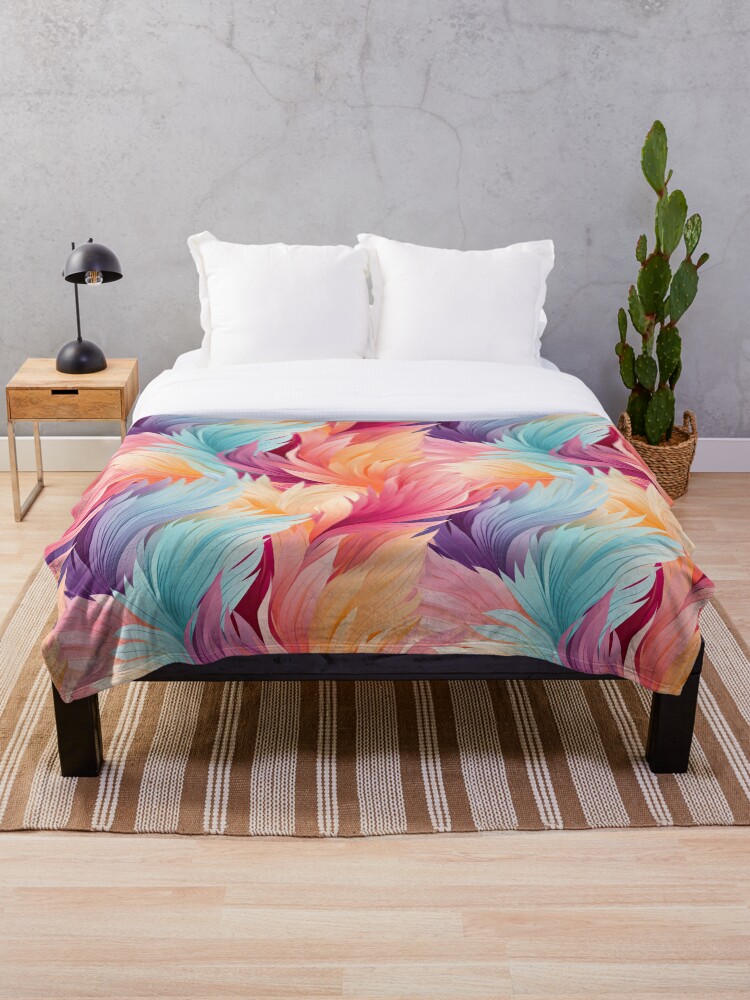 Thumbnail 1 of 6, Throw Blanket, Colorful Feathers Pattern designed and sold by GenericsStore.