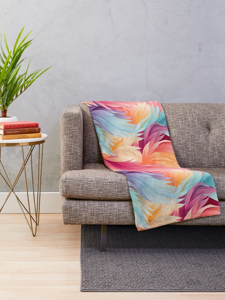 Thumbnail 2 of 6, Throw Blanket, Colorful Feathers Pattern designed and sold by GenericsStore.