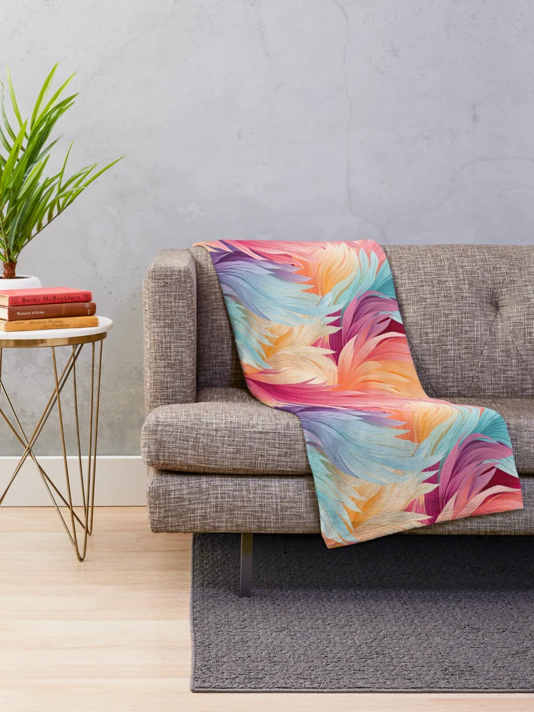 Thumbnail 2 of 6, Throw Blanket, Colorful Feathers Pattern designed and sold by GenericsStore.