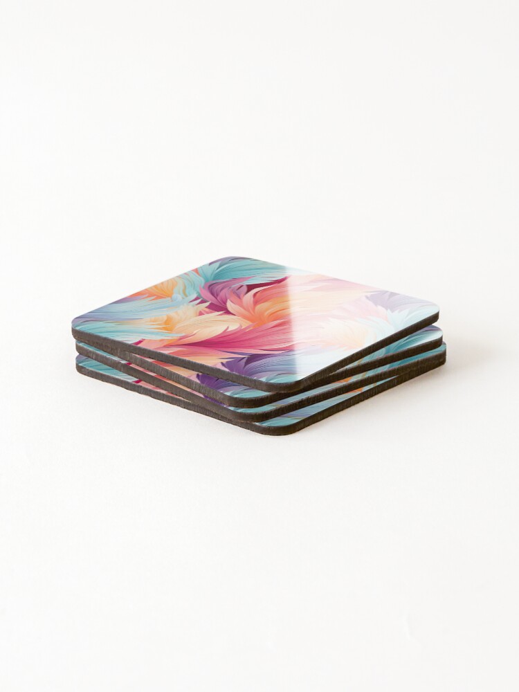Thumbnail 4 of 5, Coasters (Set of 4), Colorful Feathers Pattern designed and sold by GenericsStore.
