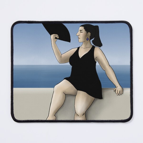 Item preview, Woman with a fan in front of the sea (black lines) designed and sold by Magali-Ladou.