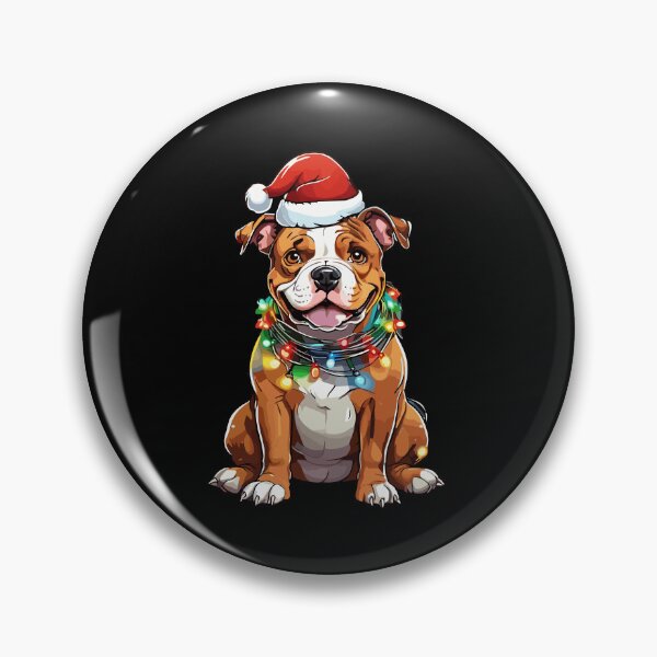 Item preview, American Bully Dog Tangled in Christmas Lights Christmas Santa Hat designed and sold by Peculiarts.