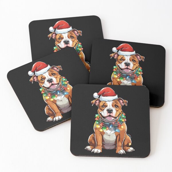 Item preview, American Bully Dog Tangled in Christmas Lights Christmas Santa Hat designed and sold by Peculiarts.